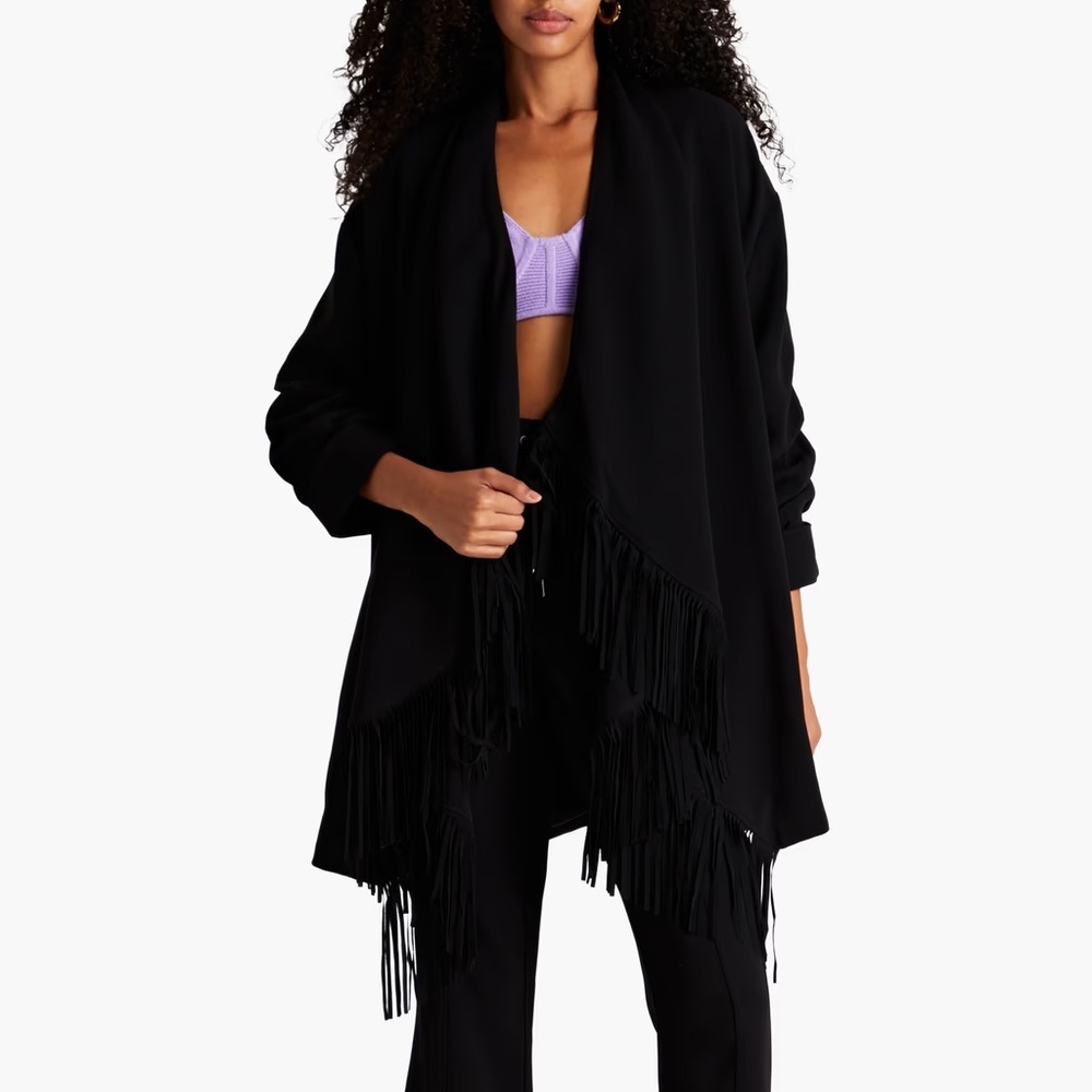 CINQ À SEPT Azura Fringe Crepe Jacket Black Oversized